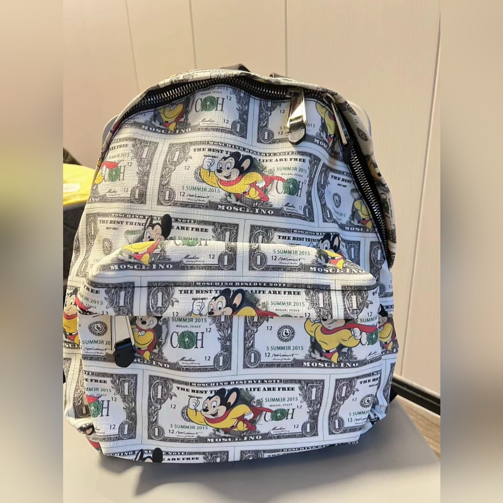 moschino rare limited mighty mouse one dollars cash backpack rat mouse supermen